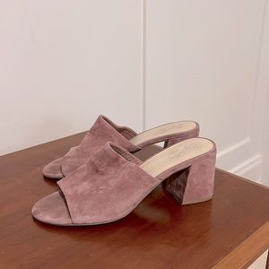 Pink suede mules